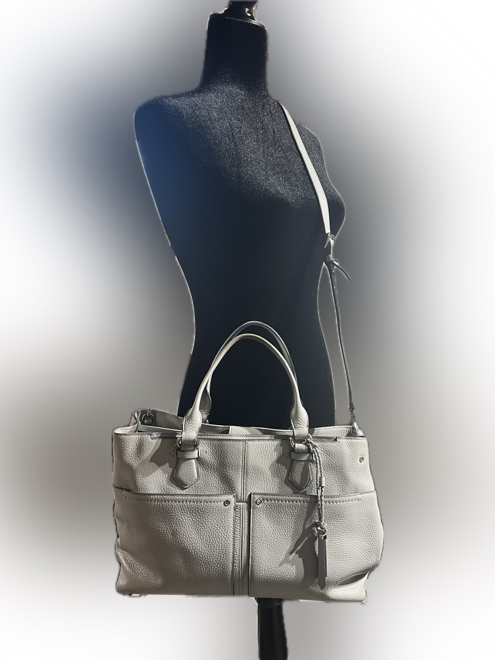 Cole Haan Grayish Blue Pebble Leather Tote with Detachable Strap